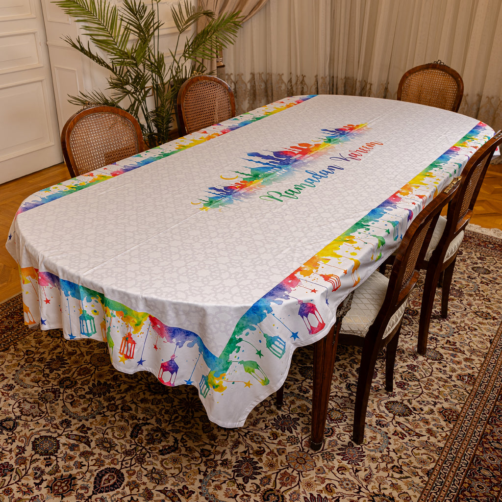 The Colourful watercolour lanterns table cover