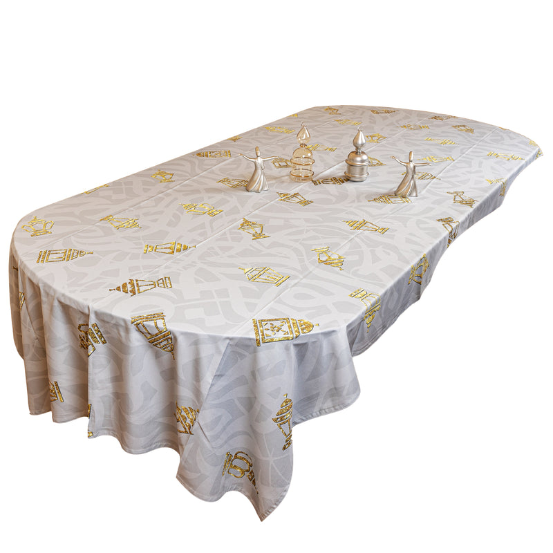 The Printed dark GREY with Golden mini lanterns table cover
