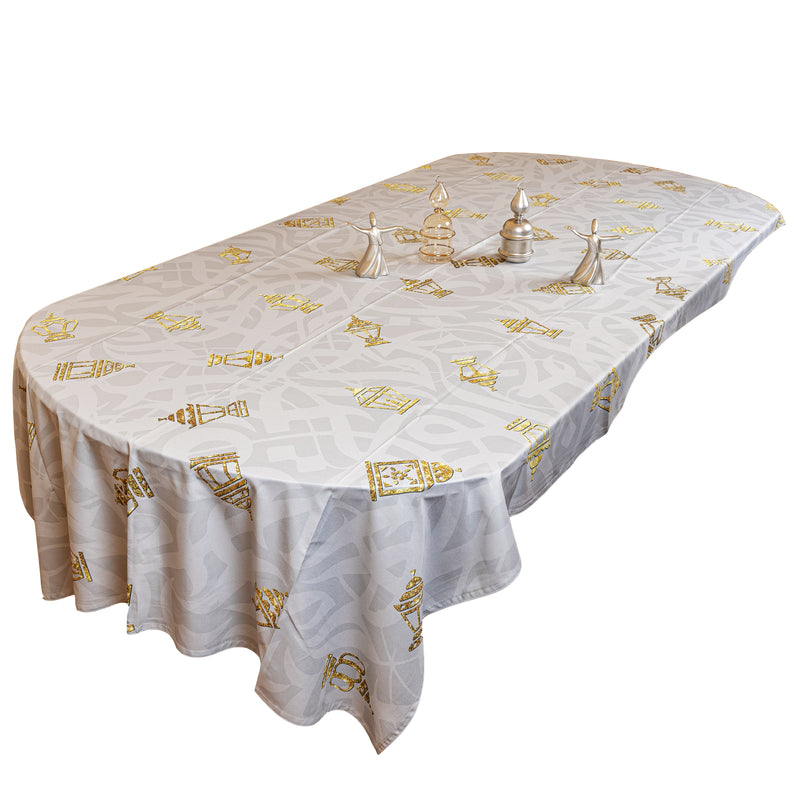 The GREY background with Golden mini lanterns table cover