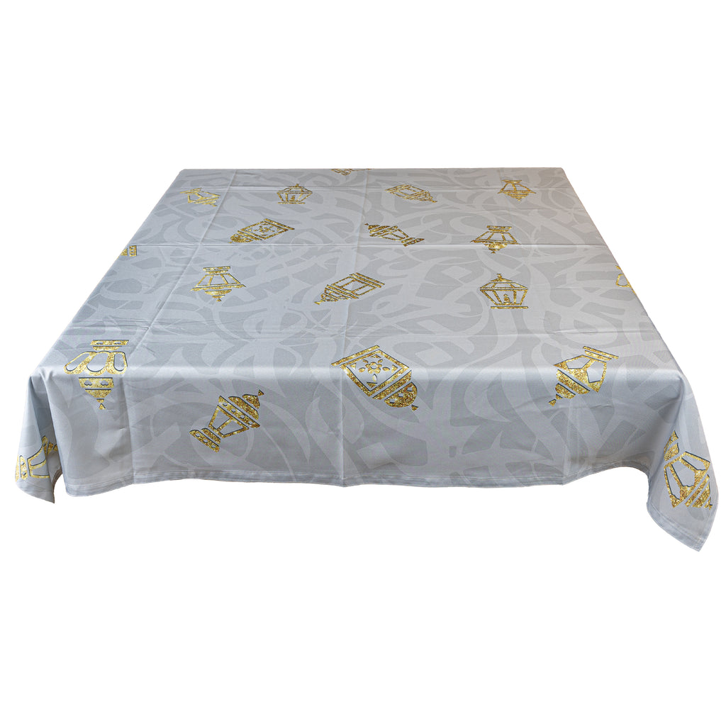 The Golden shimmery lanterns on grey table cover