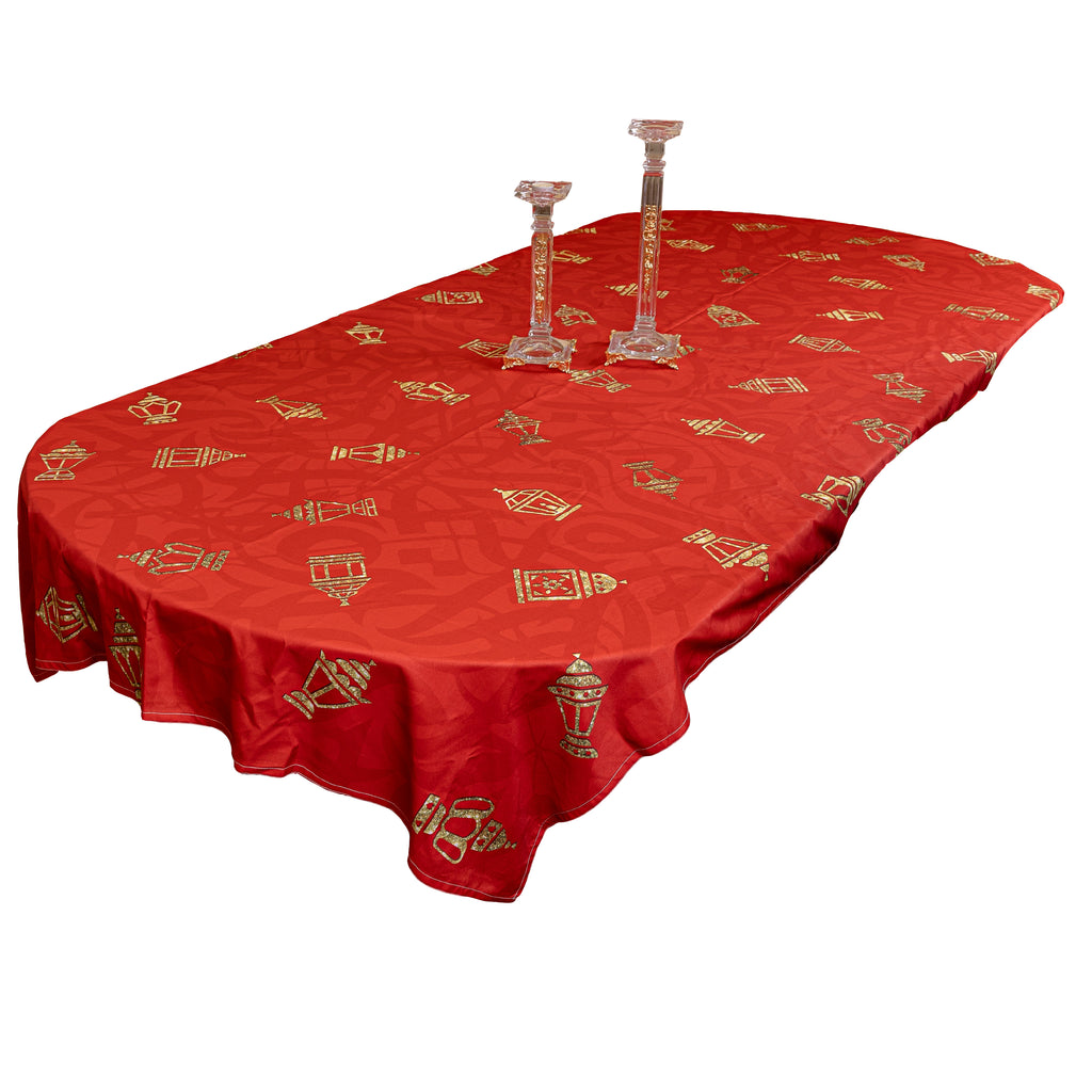 The burgundy shimmery fawanis table cover