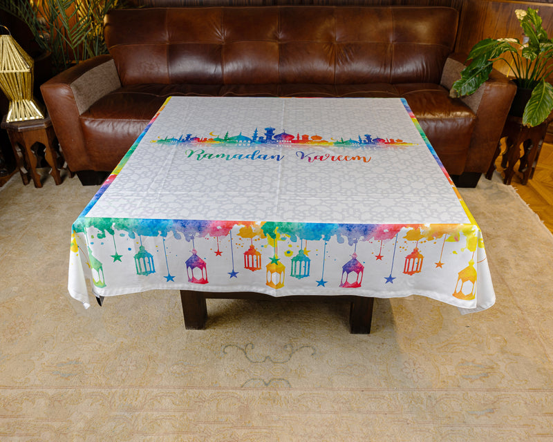 The Colourful watercolour lanterns table cover