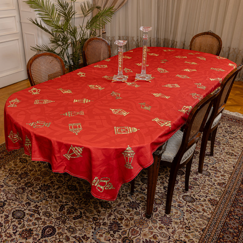 The burgundy shimmery fawanis table cover