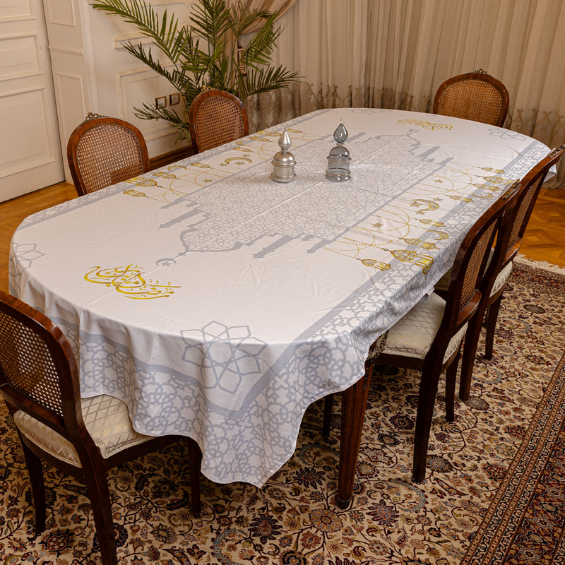 The decorated grey mosque table cover