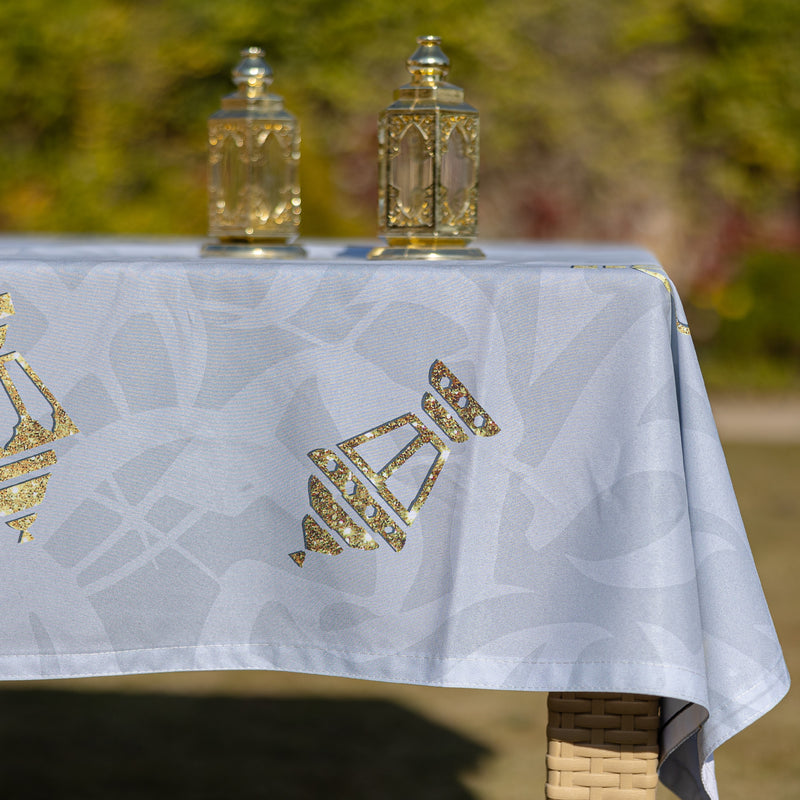 The Printed dark GREY with Golden mini lanterns table cover