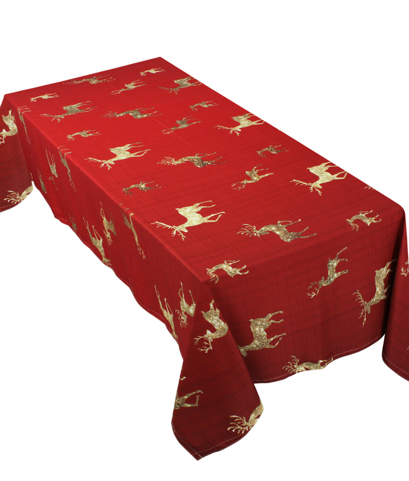 The Shimmery Reindeers on Burgundy table cover