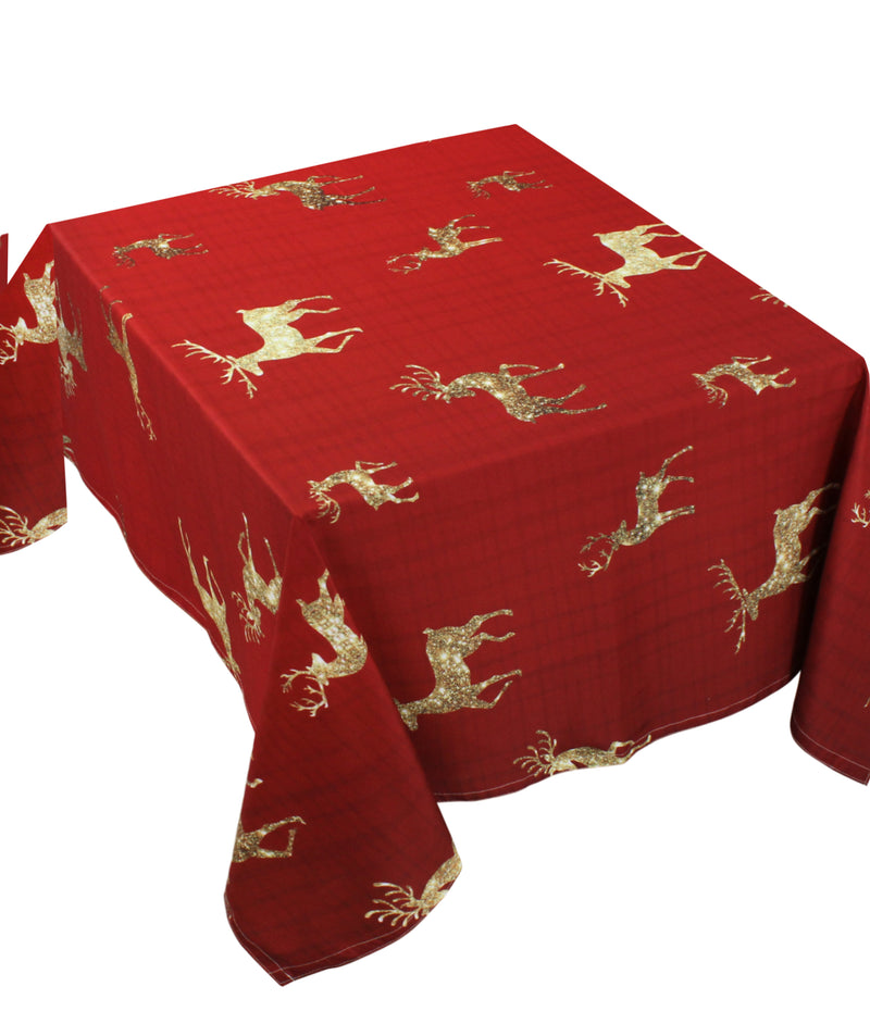 The Shimmery Reindeers on Burgundy table cover