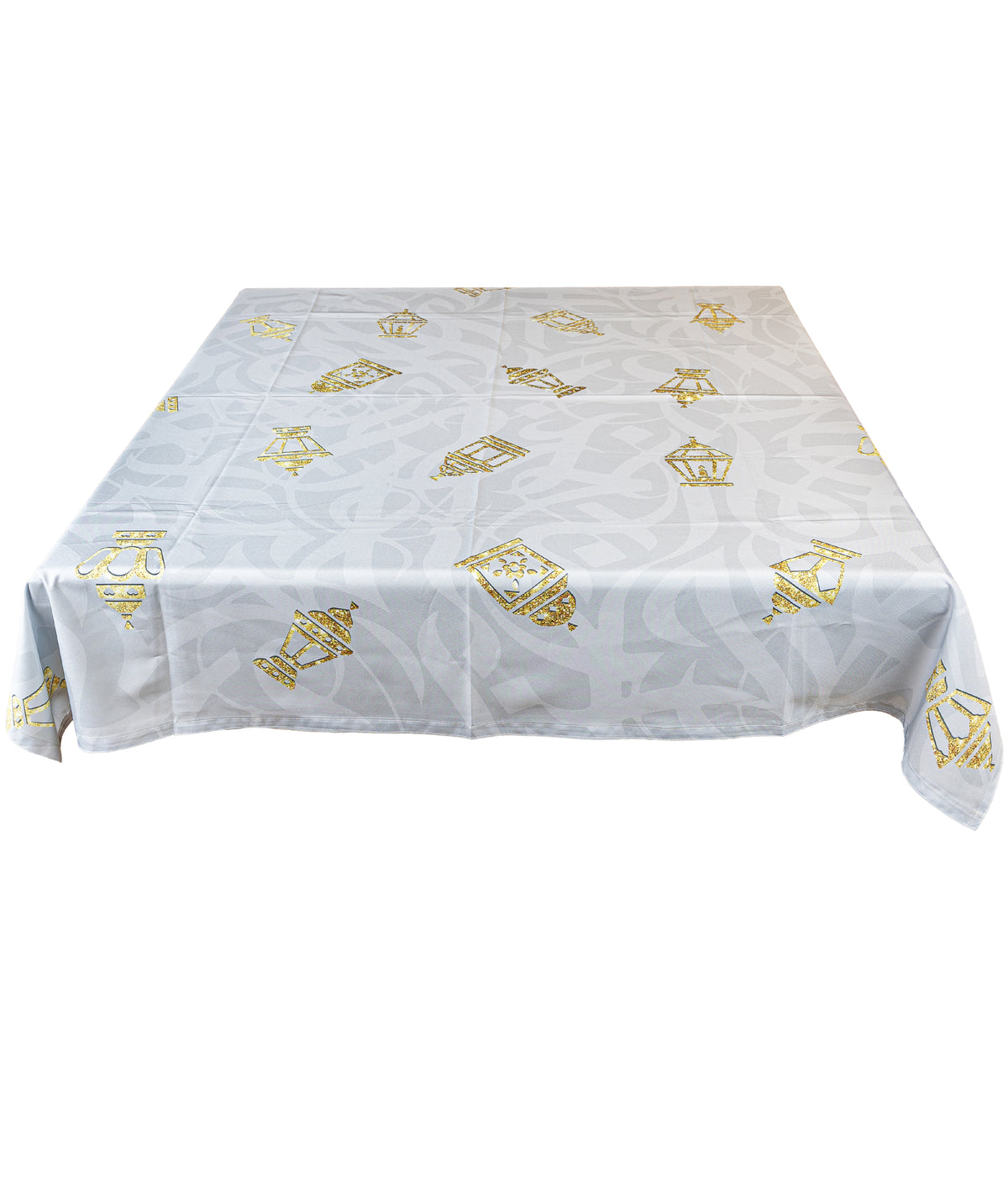 The Golden Shimmery Lanterns On Grey Table Cover