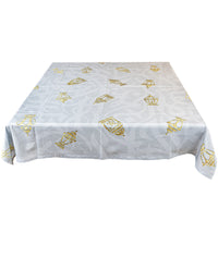 The Golden Shimmery Lanterns On Grey Table Cover
