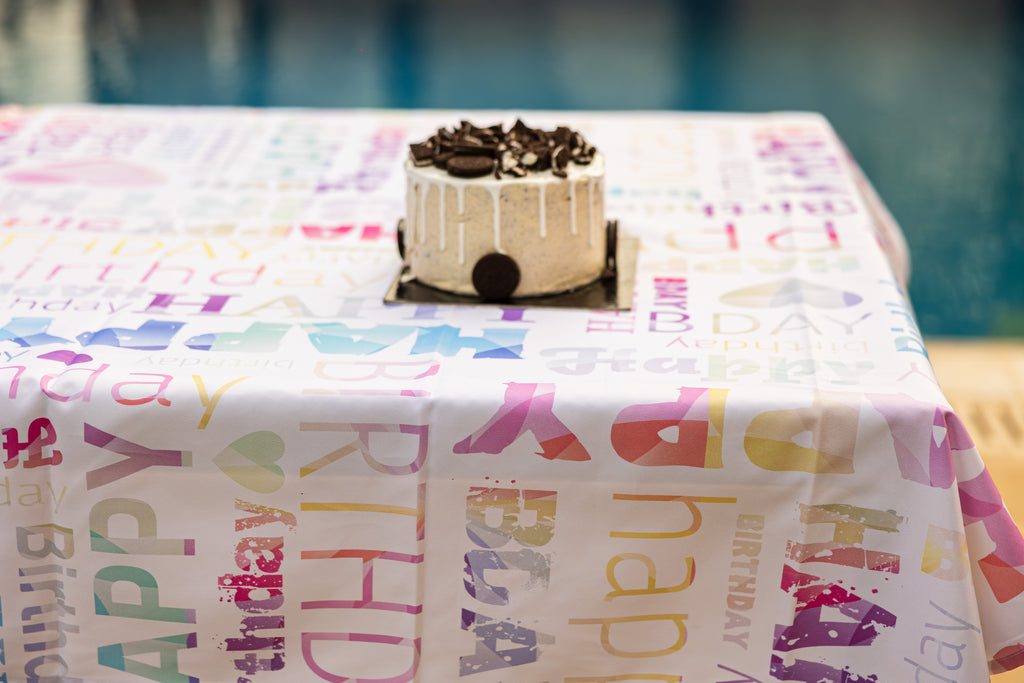 The Colorful Happy Birthday table cover (order takes 5 working days)