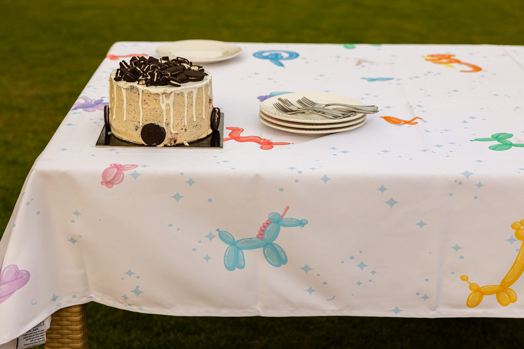 The Happy twisting balloons table cover (Order takes 5 working days)