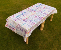 The colorful happy birthday table cover