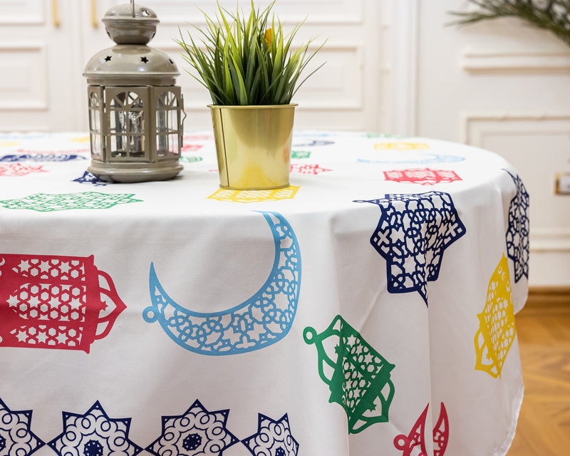 The colourful Lantern and Crescent table cover