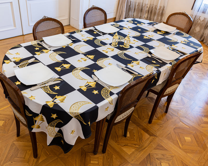 The checkered golden fawanis table cover