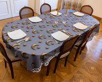 The 3D Grey and Golden Crescent Table Cover