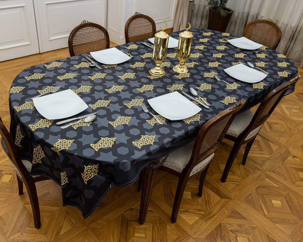 The Golden fawanis with Islamic background table cover