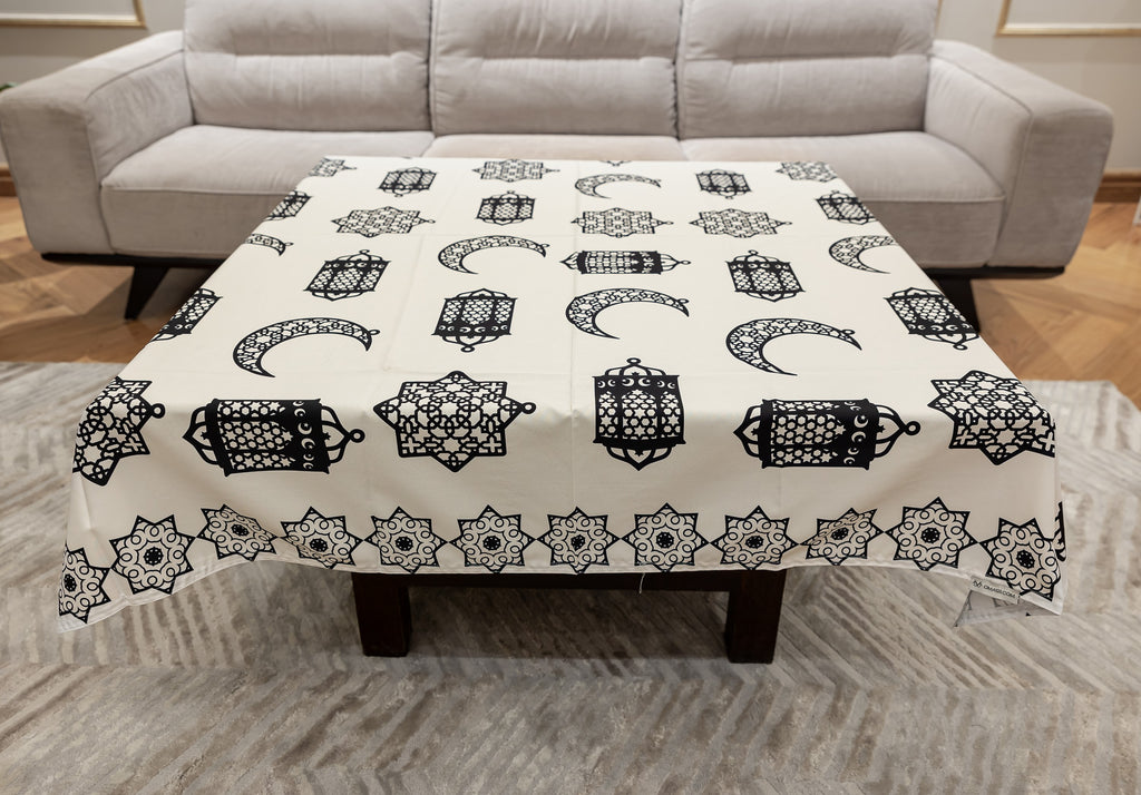 The black lantern and crescent table cover