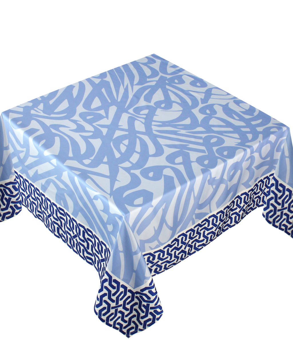 The blue calligraphy art table cover