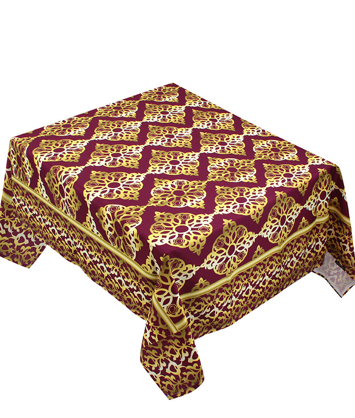 The burgundy golden table cover