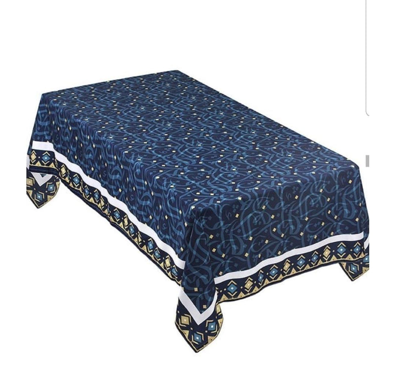The navy calligraphy table cover