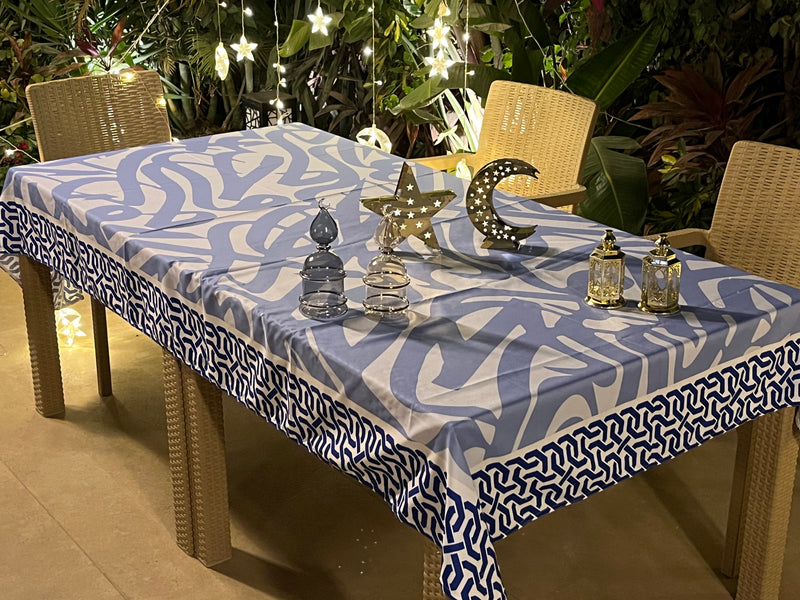 The blue calligraphy art table cover